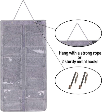 Sunglasses Organizer Storage, Hanging Dust Proof Wall Pocket Glasses Organizer - 16 Felt Slots Sunglass Organizers Holder with Metal Hook and Sturdy Rope (Gray, Dust Proof)