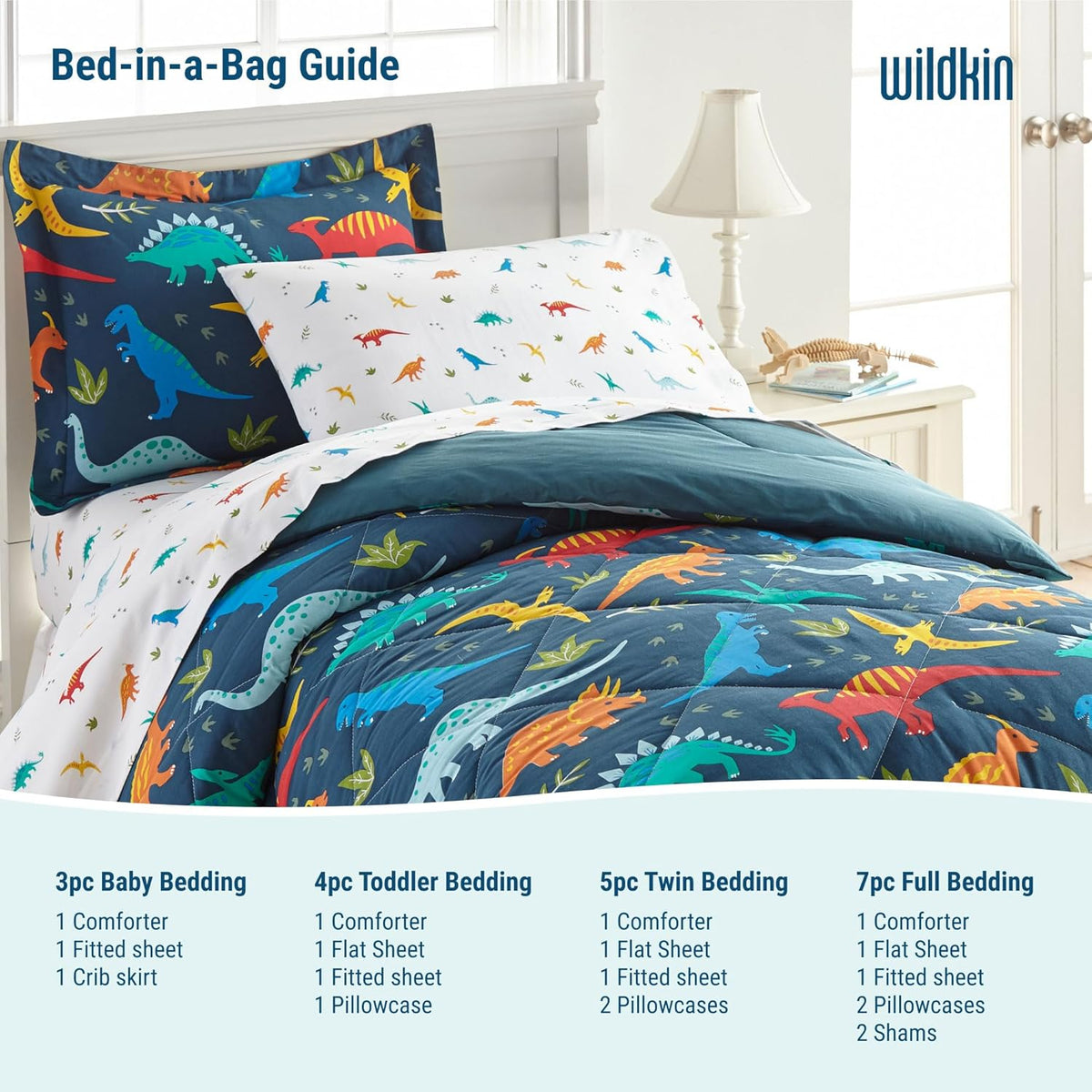 Kids Cotton Toddler Comforter Set – Soft & Lightweight, Fits Standard Crib Mattress - Dinosaur Land