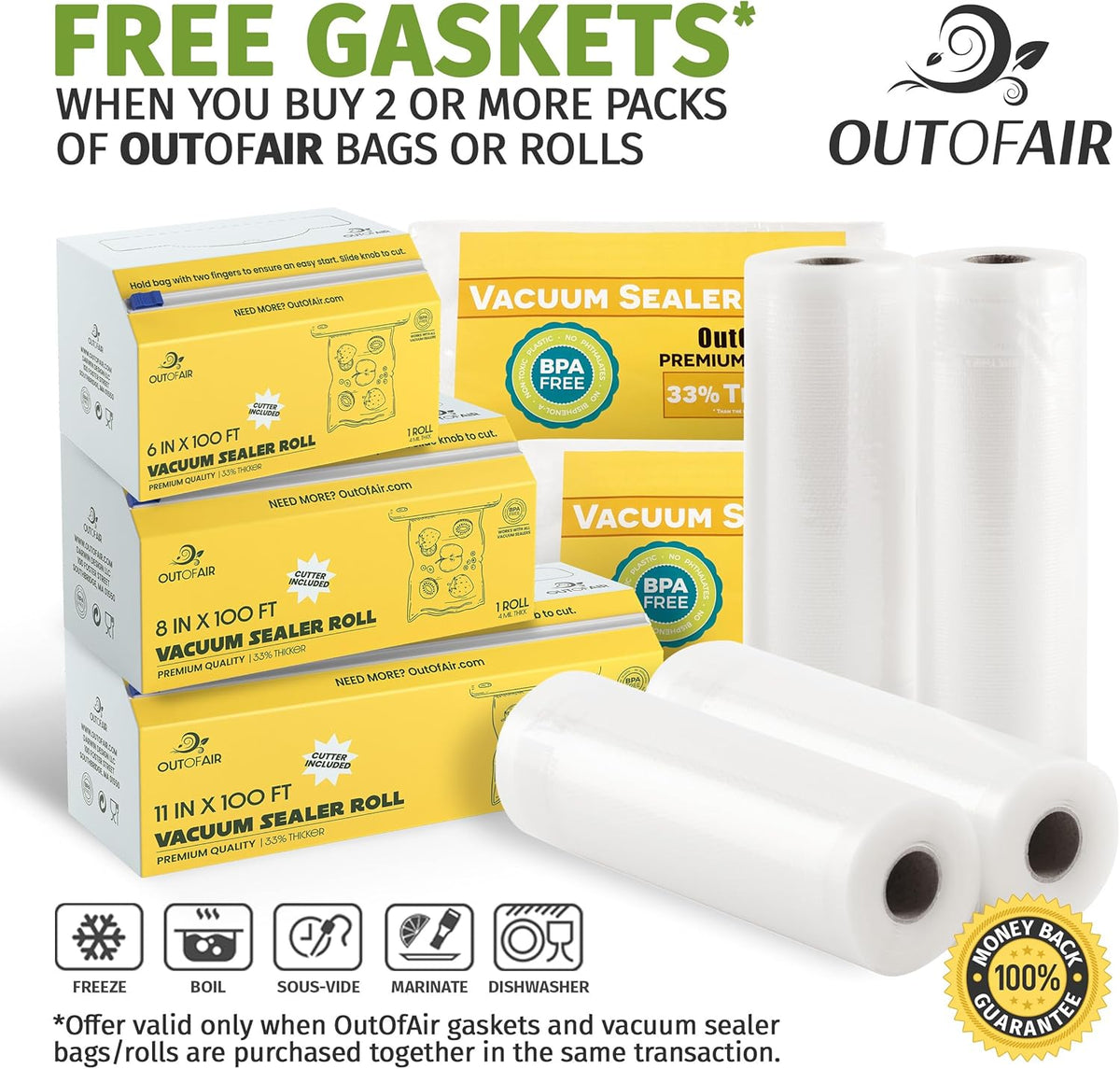 100 Vacuum Sealer Bags: Gallon Size (11" X 16") by  Works with Foodsaver & Other Machines - 33% Thicker BPA Free, Commercial Grade, 11 X 16 Inches