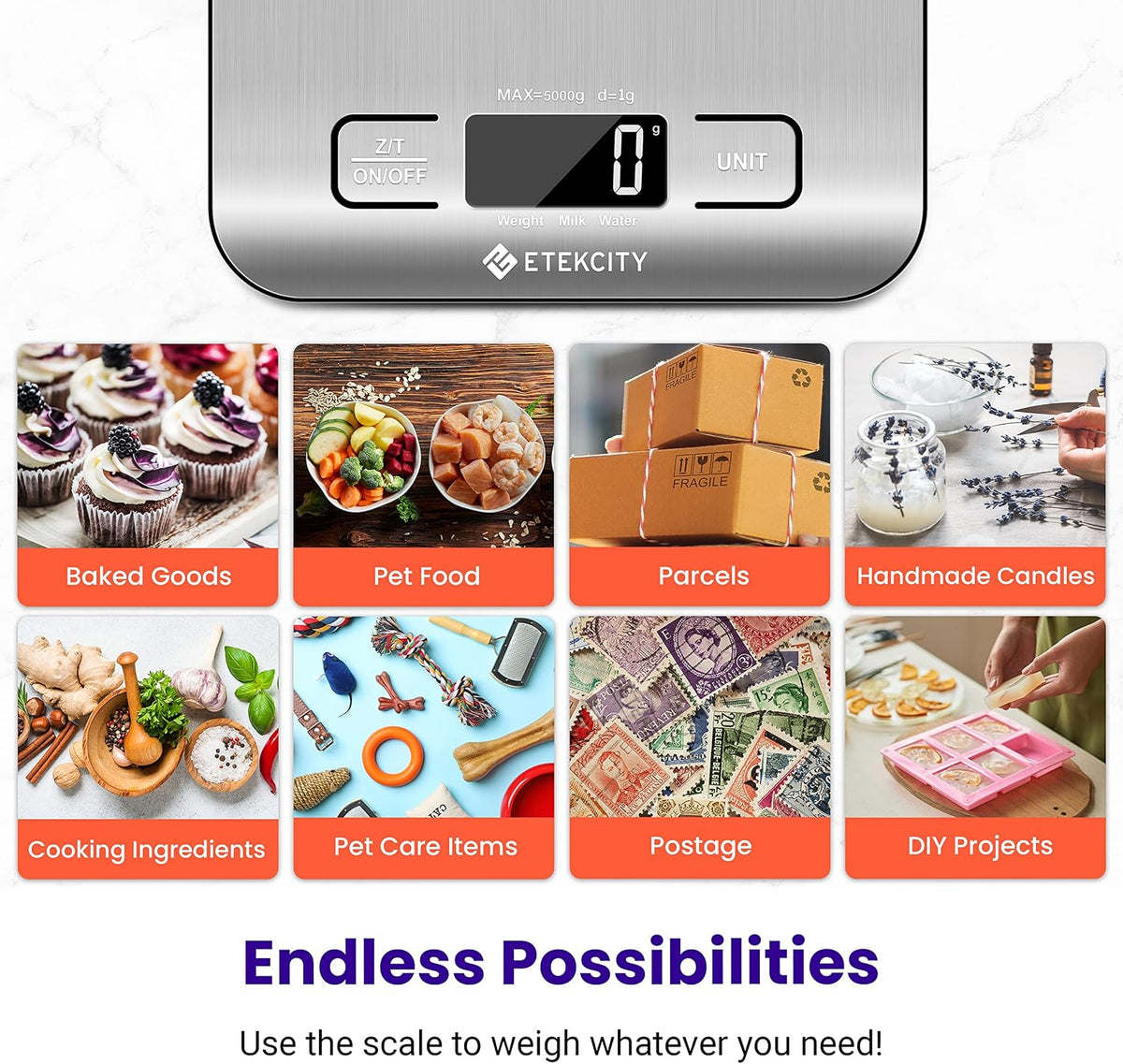 Food Kitchen Scale, Digital Grams and Ounces for Weight Loss, Baking, Cooking, Keto and Meal Prep, LCD Display, Medium, 304 Stainless Steel