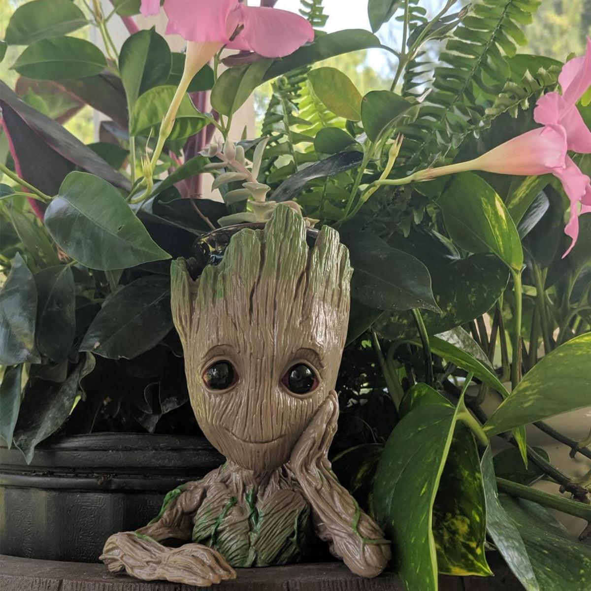Baby Groot Pen Pot Tree Man Pens Holder or Flower Pot with Drainage Hole Perfect for a Tiny Succulents Plants 6" (Grayish Brown)
