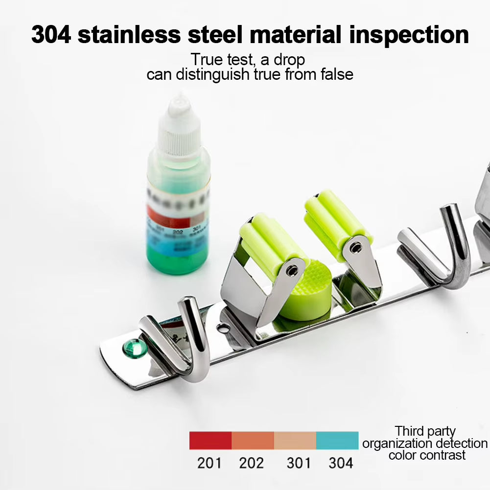 GripLock™ Stainless Steel Wall Mount Mop & Broom Holder – Space-Saving Hook for Kitchen & Bathroom Organization