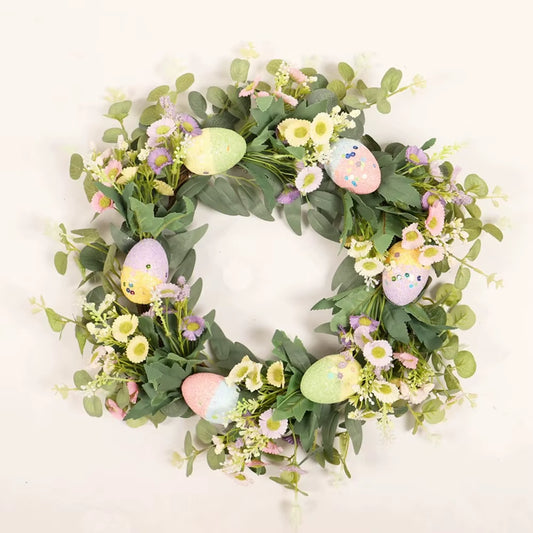 45Cm Colorful Easter Eggs Decor Wreaths for Front Door Pastel Easter Egg Mini Spring Easter Wreath Easter Window Decor Wreath