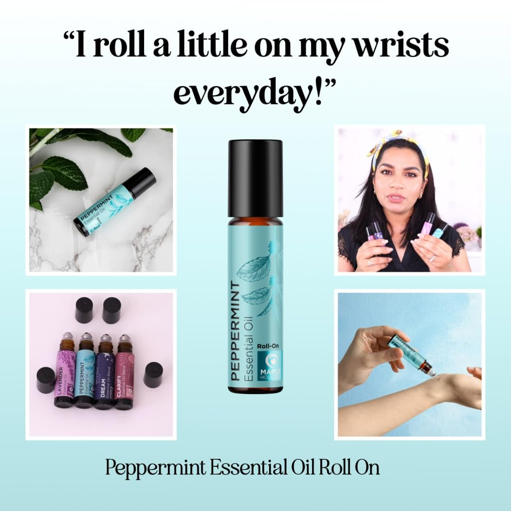 Peppermint Oil Roll on - Pure Peppermint Rollerball Essential Oil Aromatherapy Stick for Headaches - Natural Travel Essential and Pregnancy Must Have for Headaches Energy & Focus Support (1 Pack)